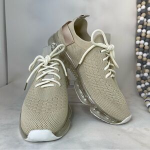 Women's Sneakers Woven Breathable Air Cushion Flat Sole Lace-up Slip-on 7-8 beig